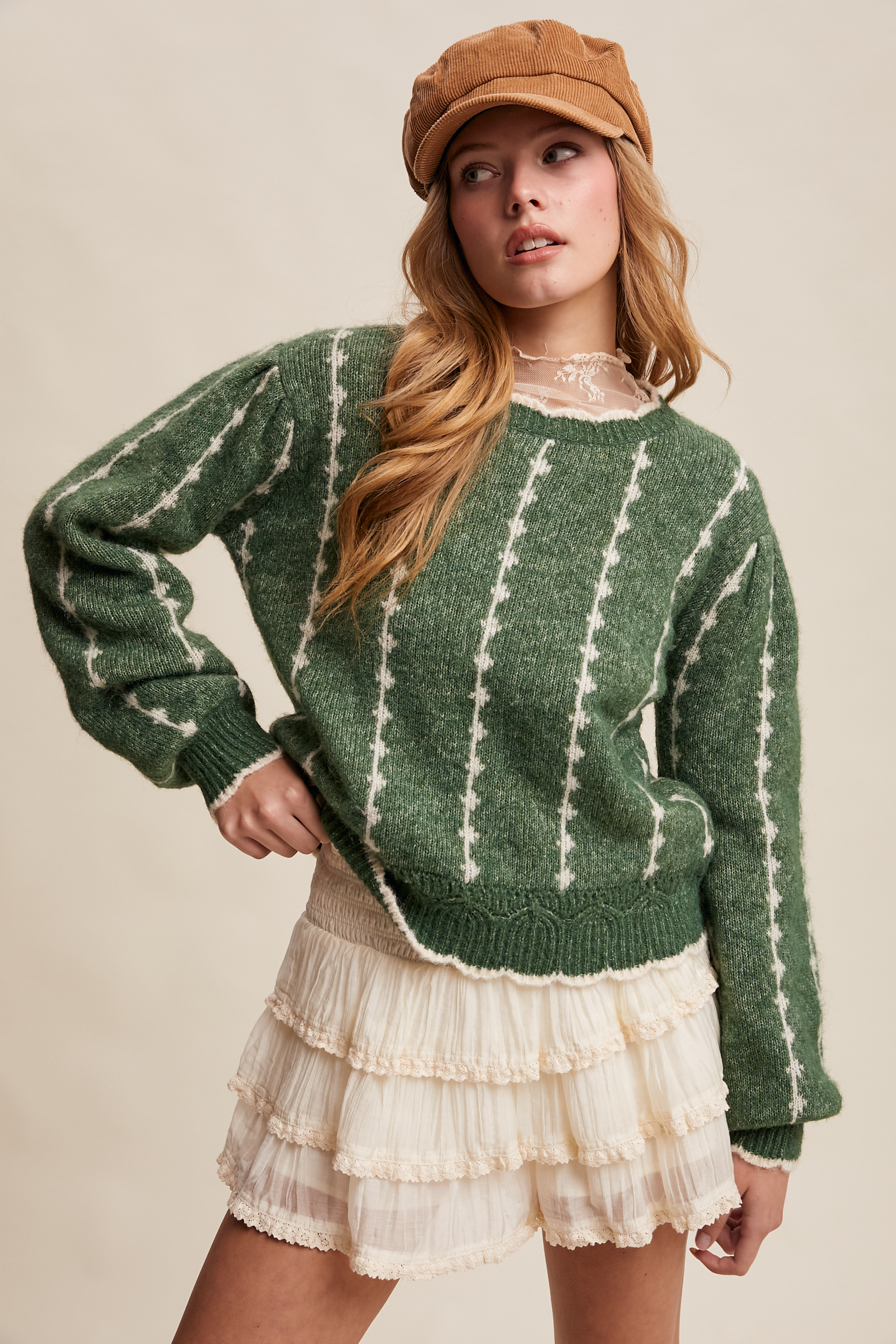 Textured Jacquard Knit Crew Sweater